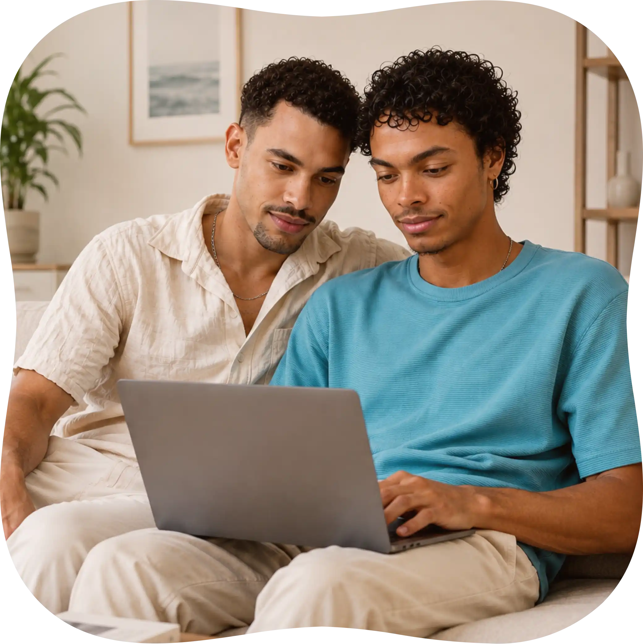 Two people reviewing healthcare information together at home